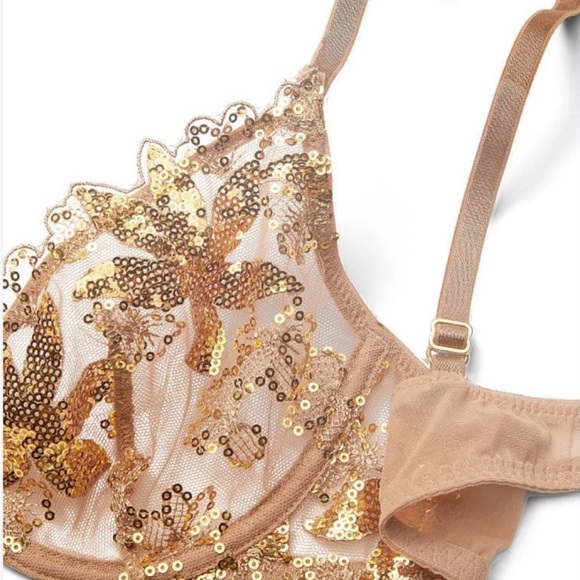 VICTORIA’S SECRET Ziggy Sexy Sheer Sequined Low-Cut Demi Bra NWT Women’s 36DD - Picture 3 of 9